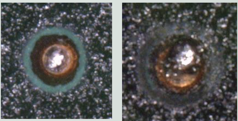 Figure 9. Type 3 (left) vs. Type 6 (right), same no-clean flux and reflow profile (RTP).